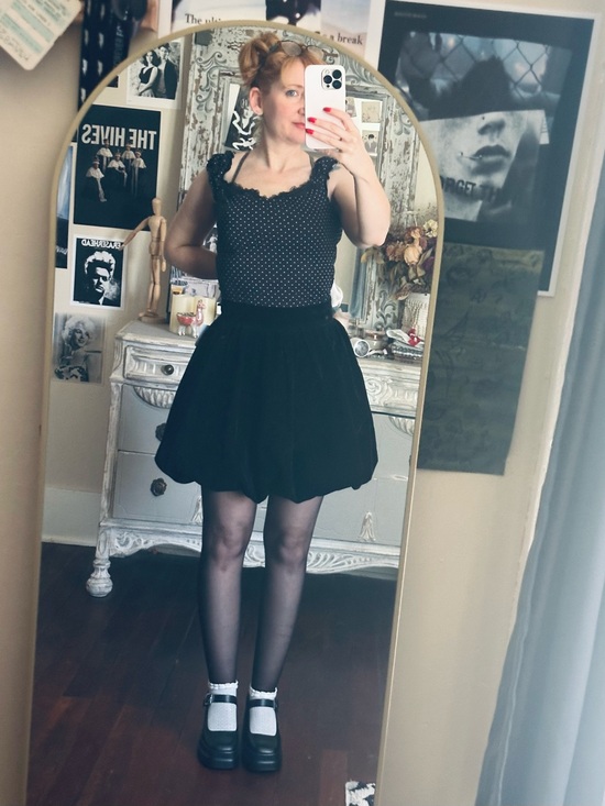 Free People Dresses & Skirts - Free People Black Velvet Bubble Skirt Zemeta High-Waist Flared Mini Skirt size L
